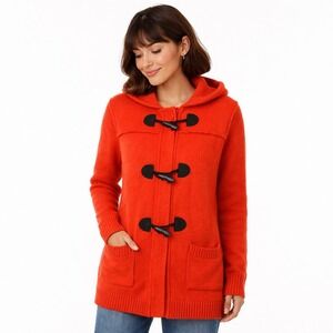 Lauren Ralph Lauren Hooded Toggle Cardigan Small Orange Red Lambswool Blend